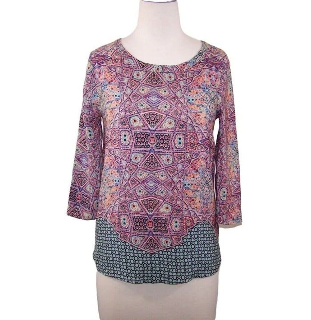 Maeve Silk Shirt Top Size 2 Back Button Up Lightweight 3/4 Sleeves Anthro Blouse